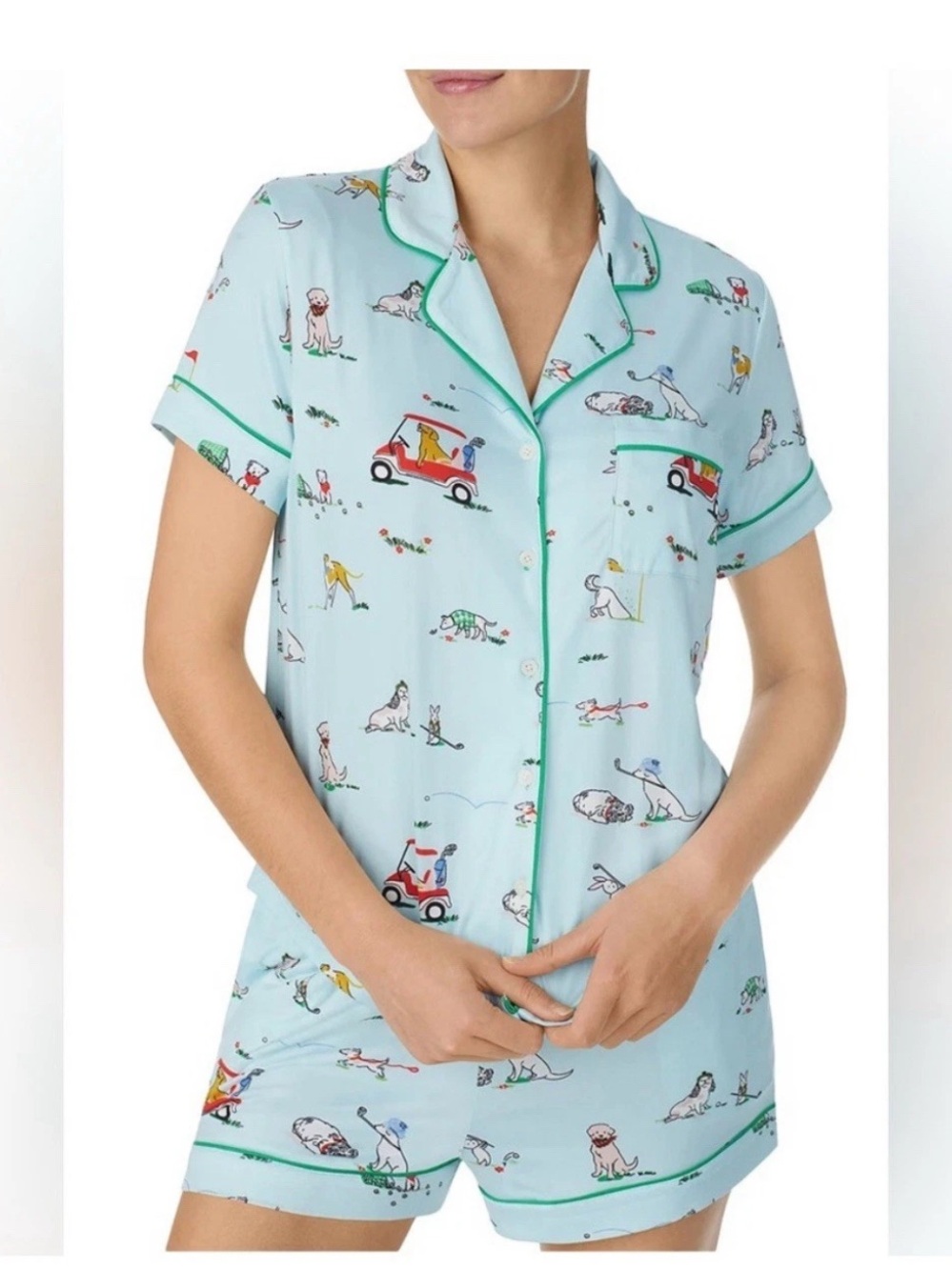 NWT Kate Spade Dog Golf Themed Short Sleeve Shortie Pajama Set pjs